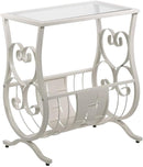ACCENT TABLE - SATIN WHITE METAL WITH TEMPERED GLASS