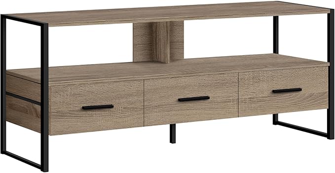 2618 Tv Stand, 48 Inch, Console, Media Entertainment Center, Storage Drawers, Living Room, Bedroom, Laminate, Metal, Brown, Black