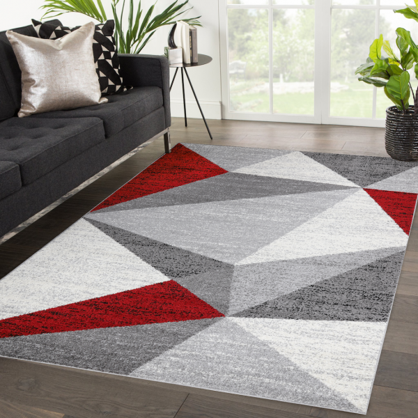 L'BAIET YARITZA RED GEOMETRIC AREA RUG