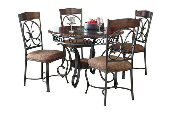 ROUND DINING TABLE W/ GLASS & 4 SIDE CHAIRS