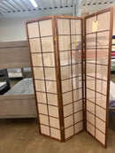 3-Panel Screen W/ Jute Inlay, Brown Cherry Frame