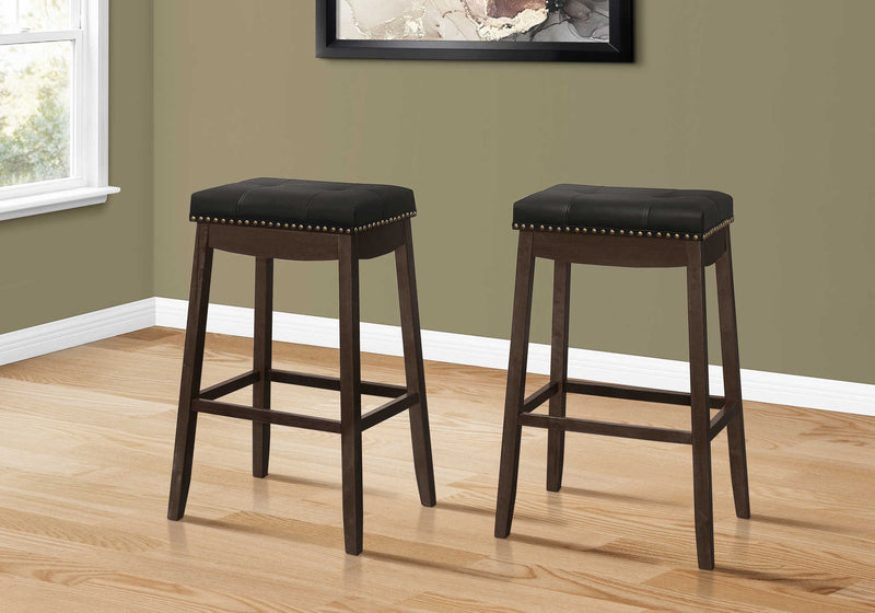 BARSTOOL / 29"H / BLACK LEATHER-LOOK / ESPRESSO