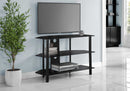 TV STAND - 36"L / BLACK METAL WITH TEMPERED BLACK GLASS