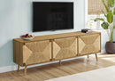 TV STAND - 72"L / LIGHT WALNUT / SEAGRASS WITH 3 DOORS