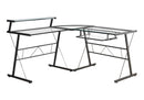 COMPUTER DESK - BLACK METAL CORNER WITH TEMPERED GLASS