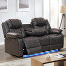 Power Reclining Sofa W/ Drop Down Table, LED Lights, Cup Holder & USB (Gray) AS IT IS