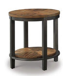 ROUND END/COFFEE TABLE (LIGHT BROWN/BRONZE)