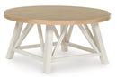 ROUND END/COFFEE TABLE (ANTIQUE WHITE/BROWN)