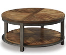 ROUND END/COFFEE TABLE (LIGHT BROWN/BRONZE)