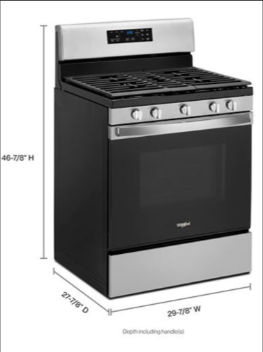 WHIRLPOOL 30" GAS RANGE 5 BURNERS (ST. STEEL)