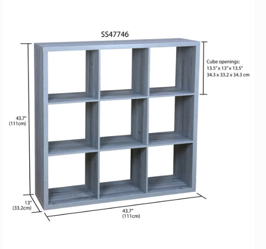 9 Open Cube Organizing Wood Storage Shelf (Grey)