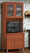 Kitchen Cabinet Freestanding China Display Hutch with Storage, Microwave Shelf and Utensil Drawer