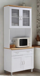 Kitchen Cabinet Freestanding China Display Hutch with Storage, Microwave Shelf and Utensil Drawer