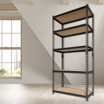 5 Tier Shelves w/ Wood Top (Black)